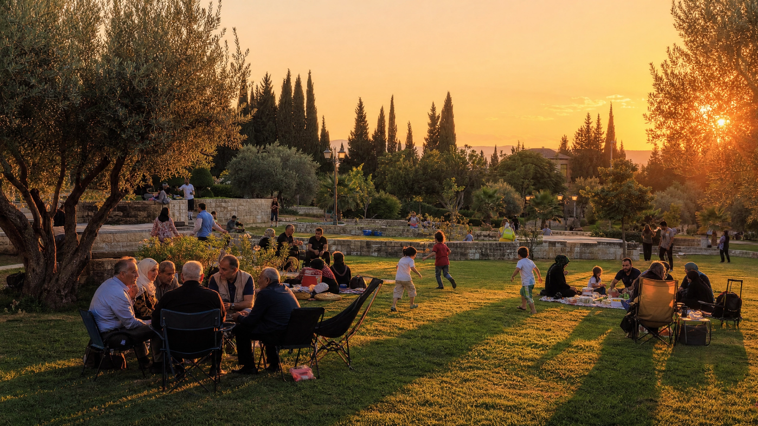 Sunset lawn gathering