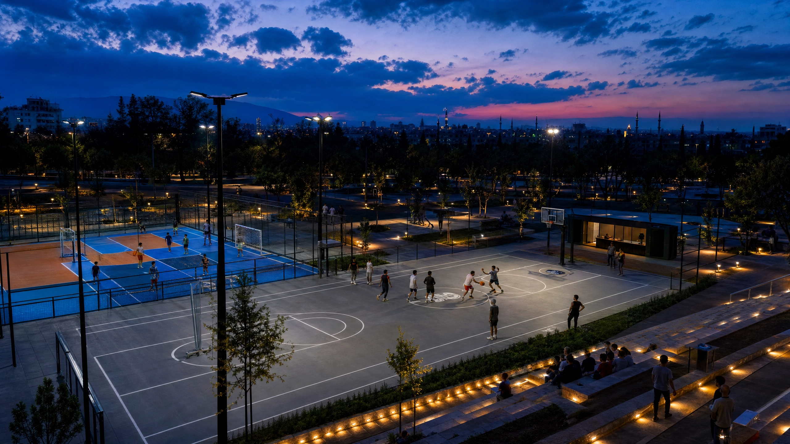 Sports courts illuminated