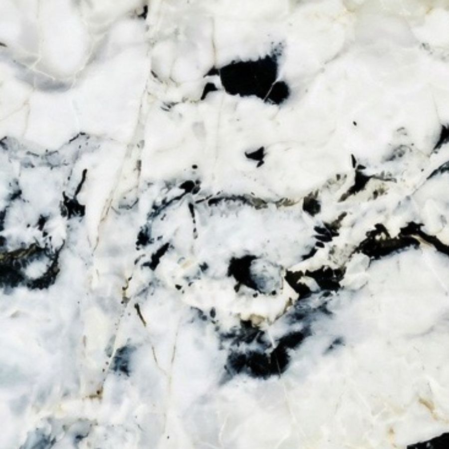 Portoro Bianco — white calcite pocket at the edge of the Portoro vein